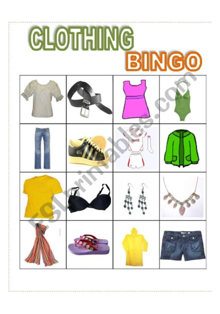 Clothing Bingo ESL Worksheet By Amygm