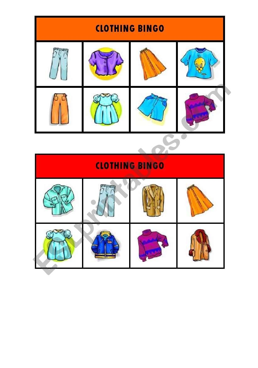 Clothing Bingo ESL Worksheet By Evelinamaria