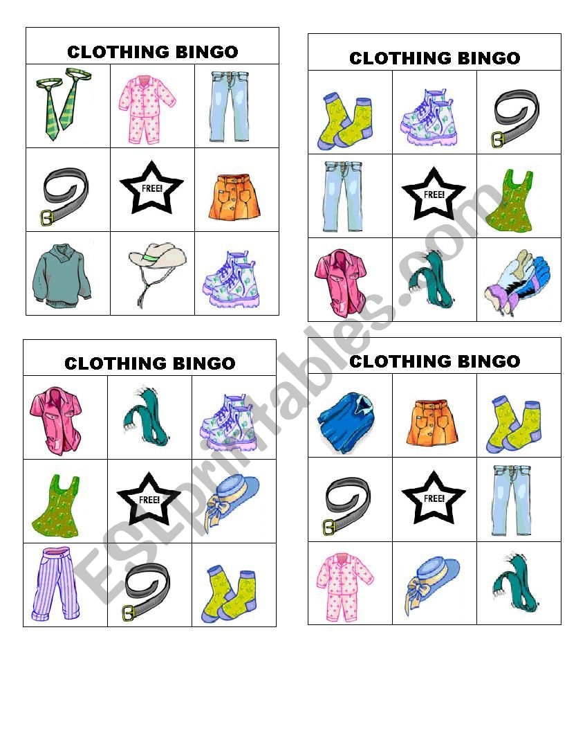 Clothing Bingo ESL Worksheet By Nancy Vega