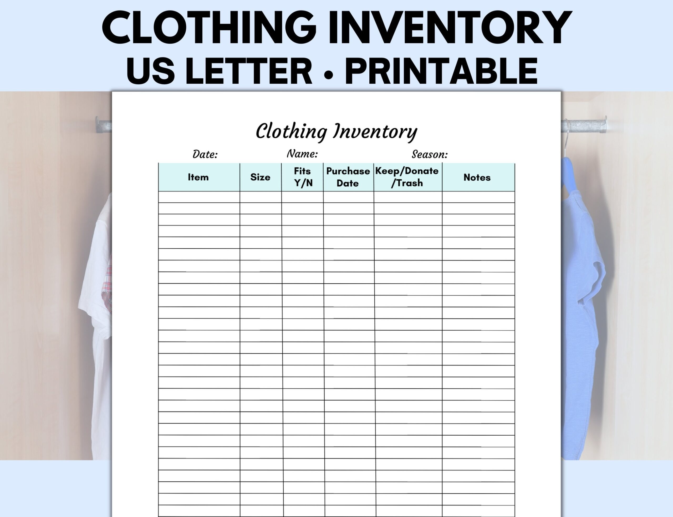 printable clothing inventory template
