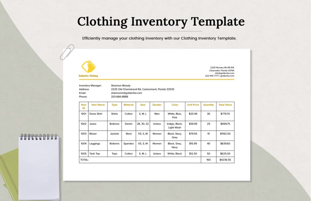Clothing Inventory Template In Google Sheets Excel Download