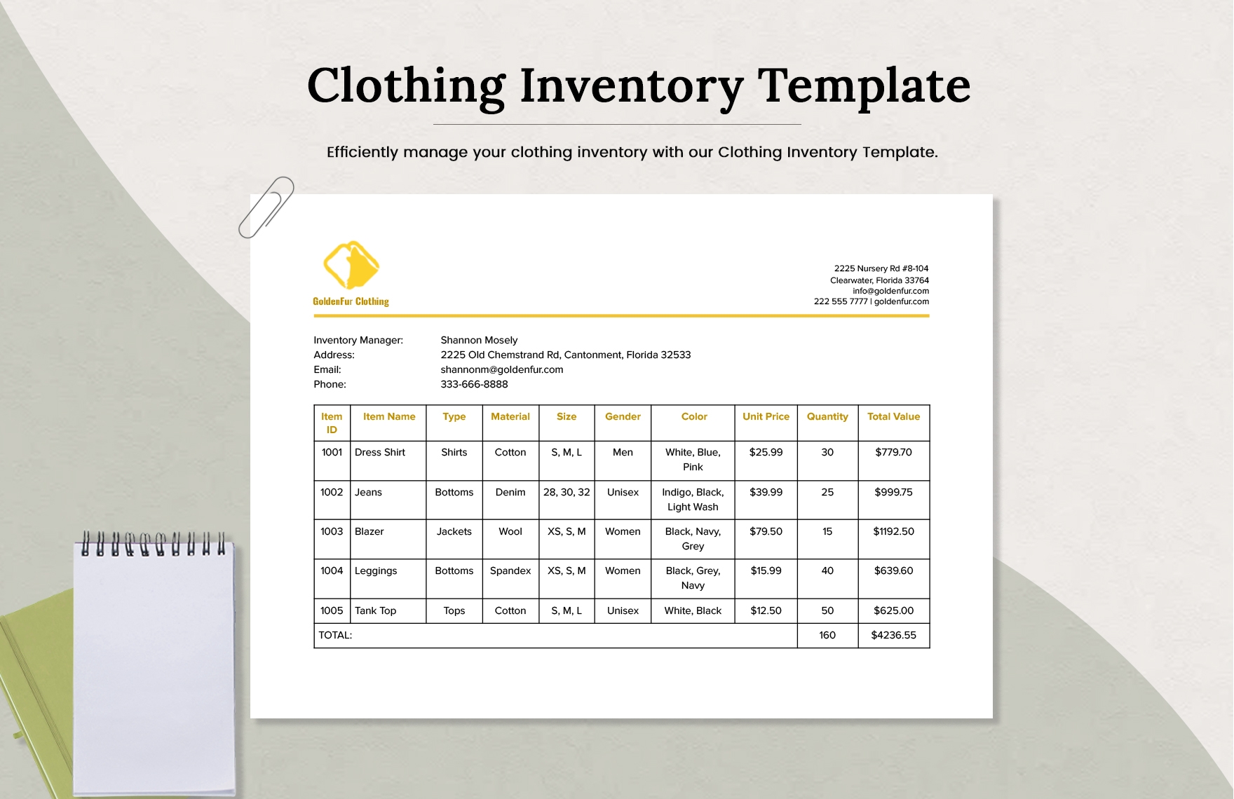 Clothing Inventory Template In Google Sheets Excel Download 