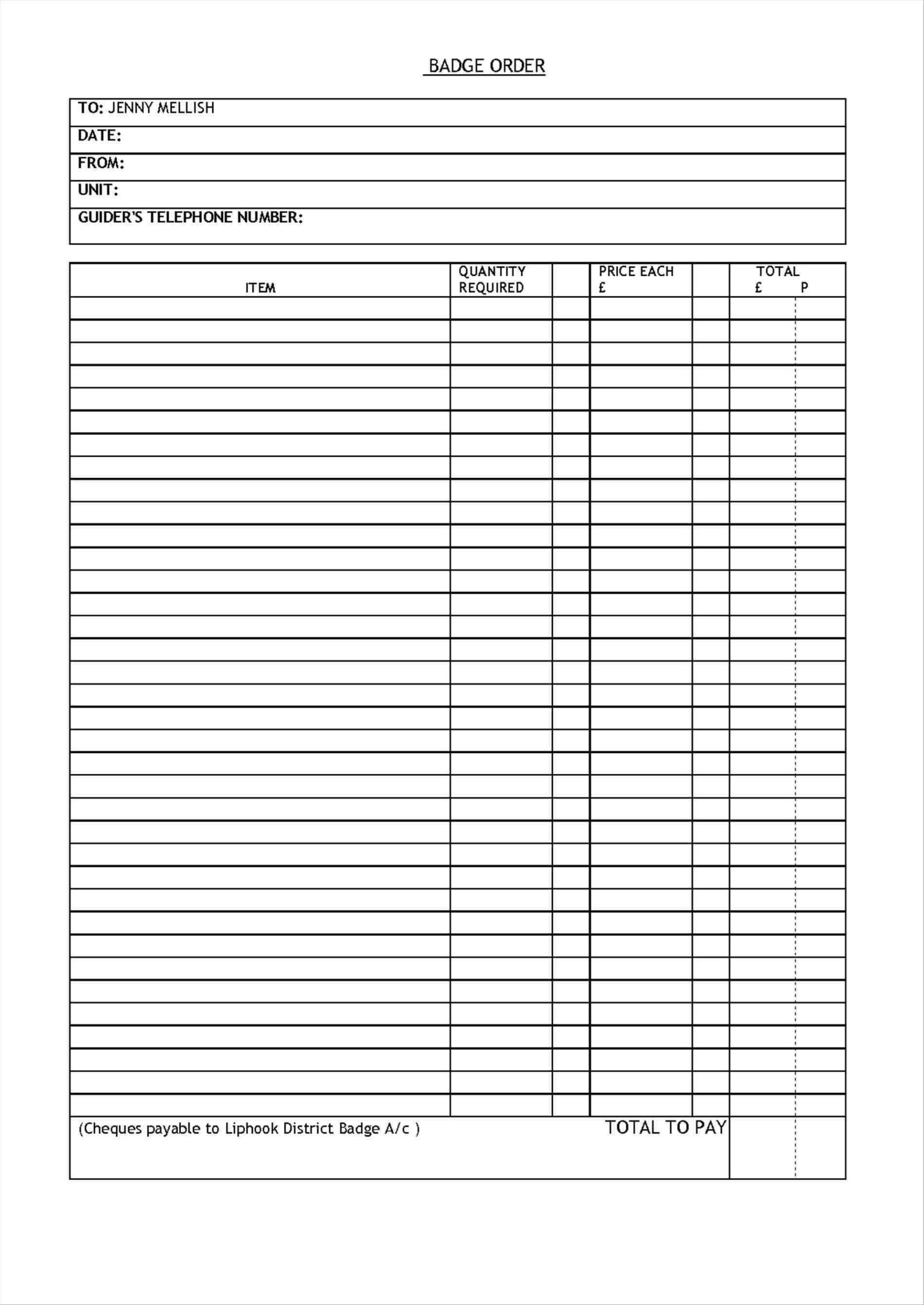 Clothing Order Form Template Excel The Templates Art