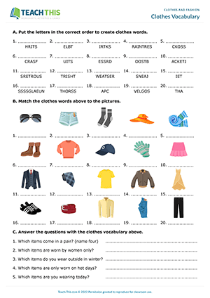Clothing Vocabulary Lesson TEFL Lessons ESL Worksheets Clothes