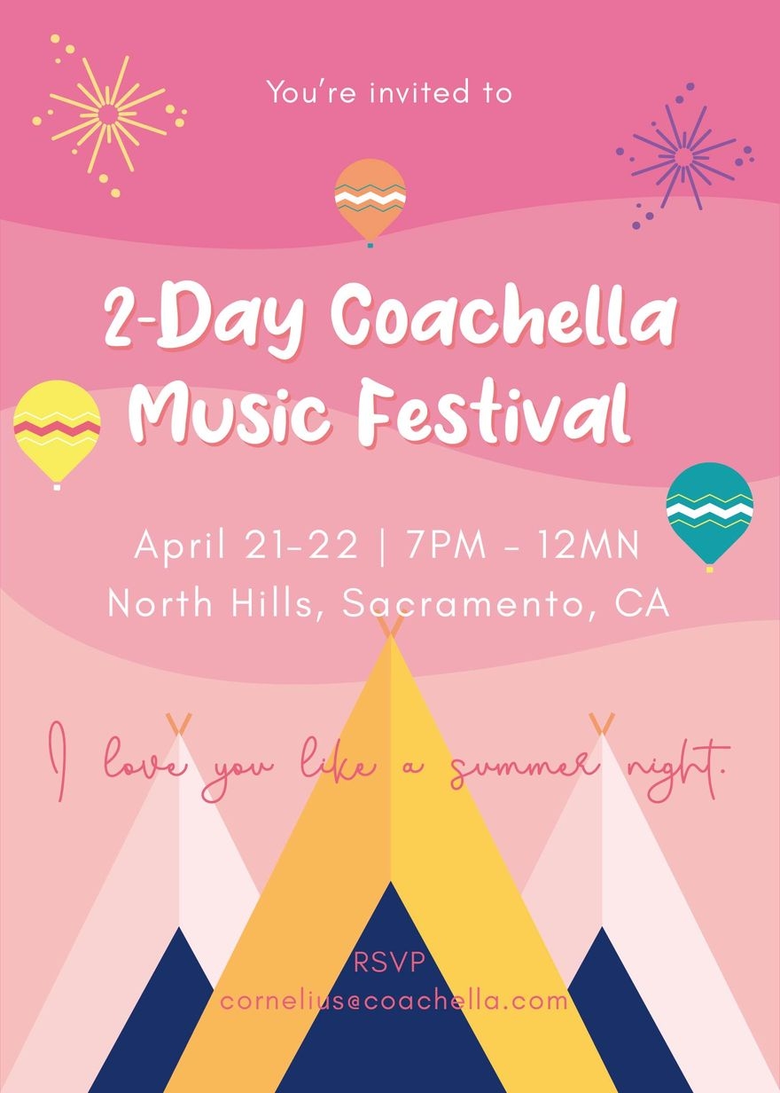 Coachella Party Invitation In Illustrator PSD Word Google Docs 