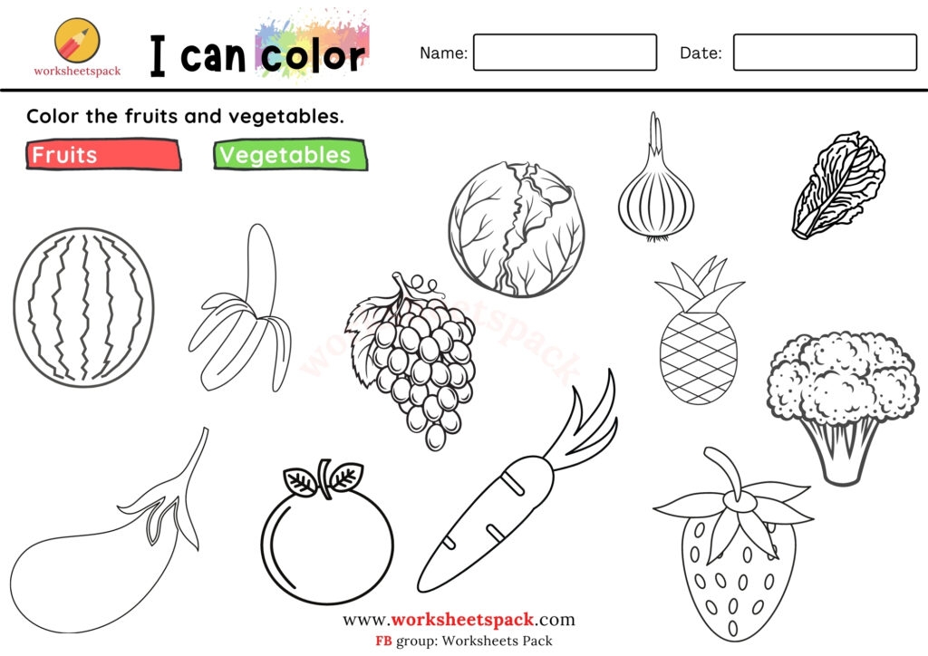 Coloring Fruits And Vegetables Worksheets Printable Templates Protal
