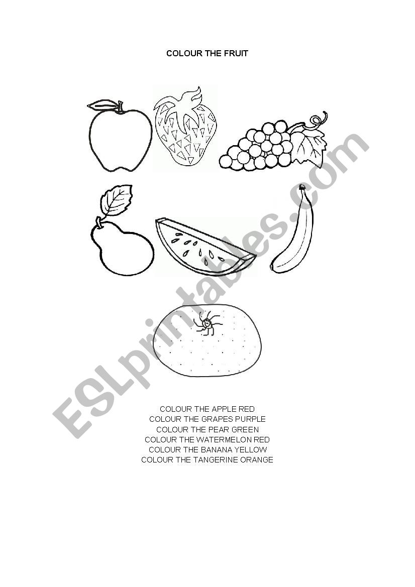 COLOUR THE FRUITS ESL Worksheet By Mantica