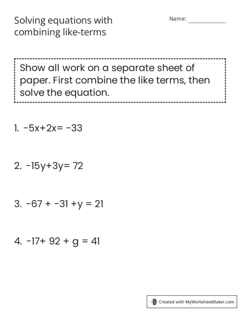 Combining Like Terms Worksheet 2020 2024 Fill And Sign Printable