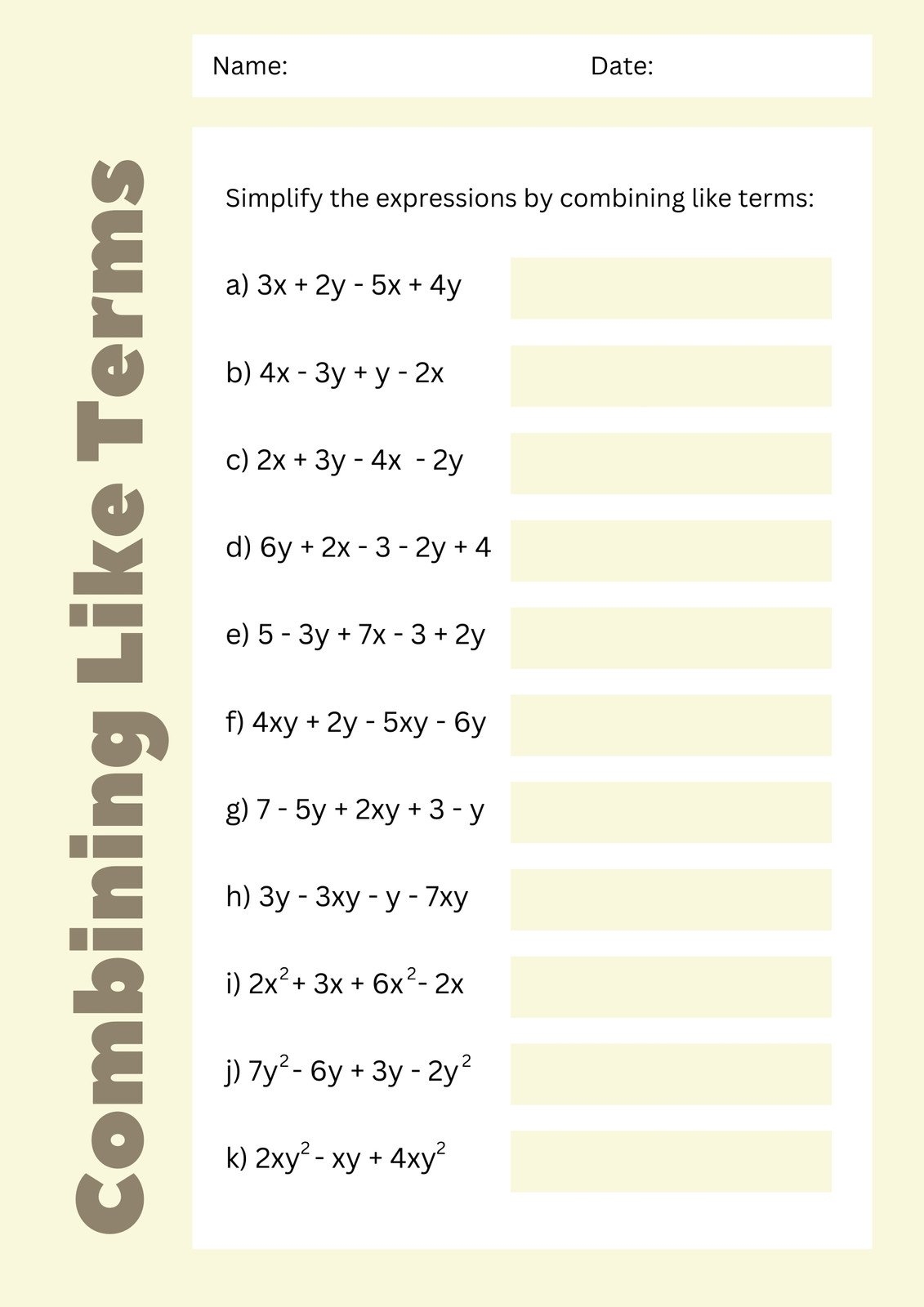 Combining Like Terms Worksheets Worksheets Library