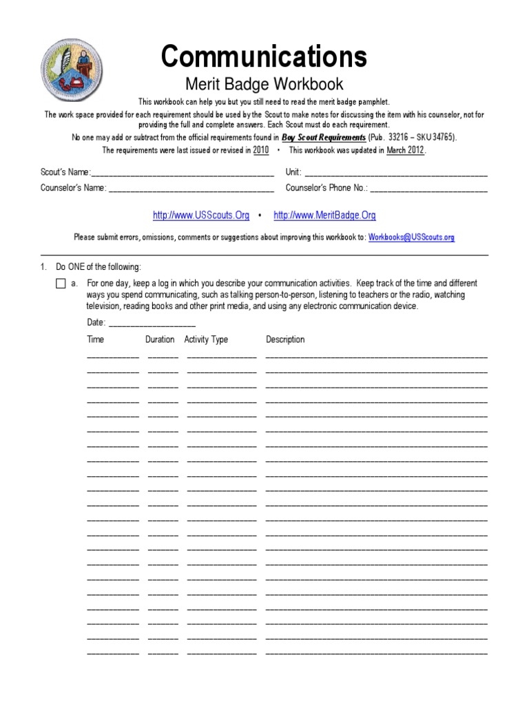 communication merit badge worksheet
