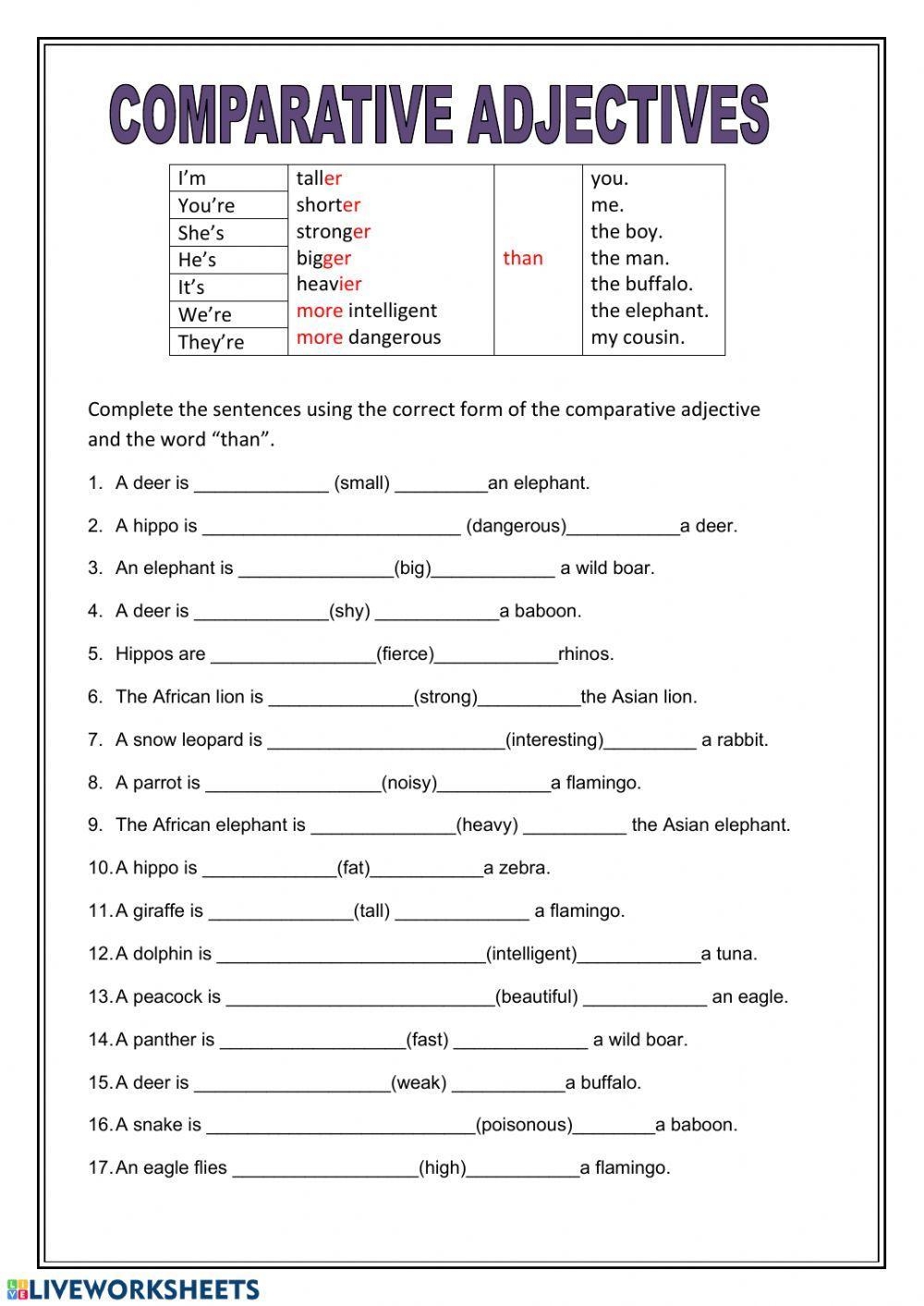 Comparative Adjectives Worksheet English For Everyone Worksheets 