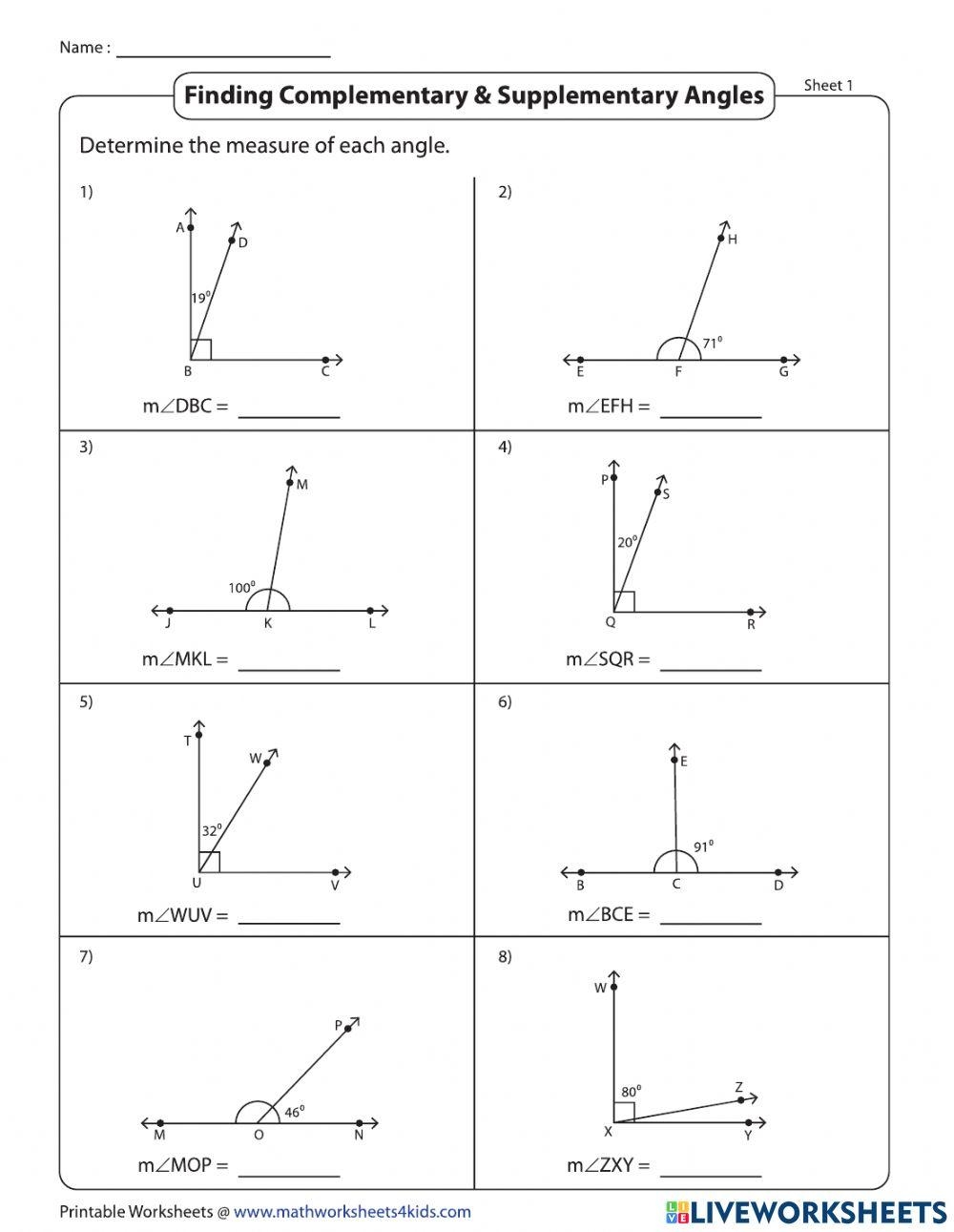 complementary and supplementary angles worksheet