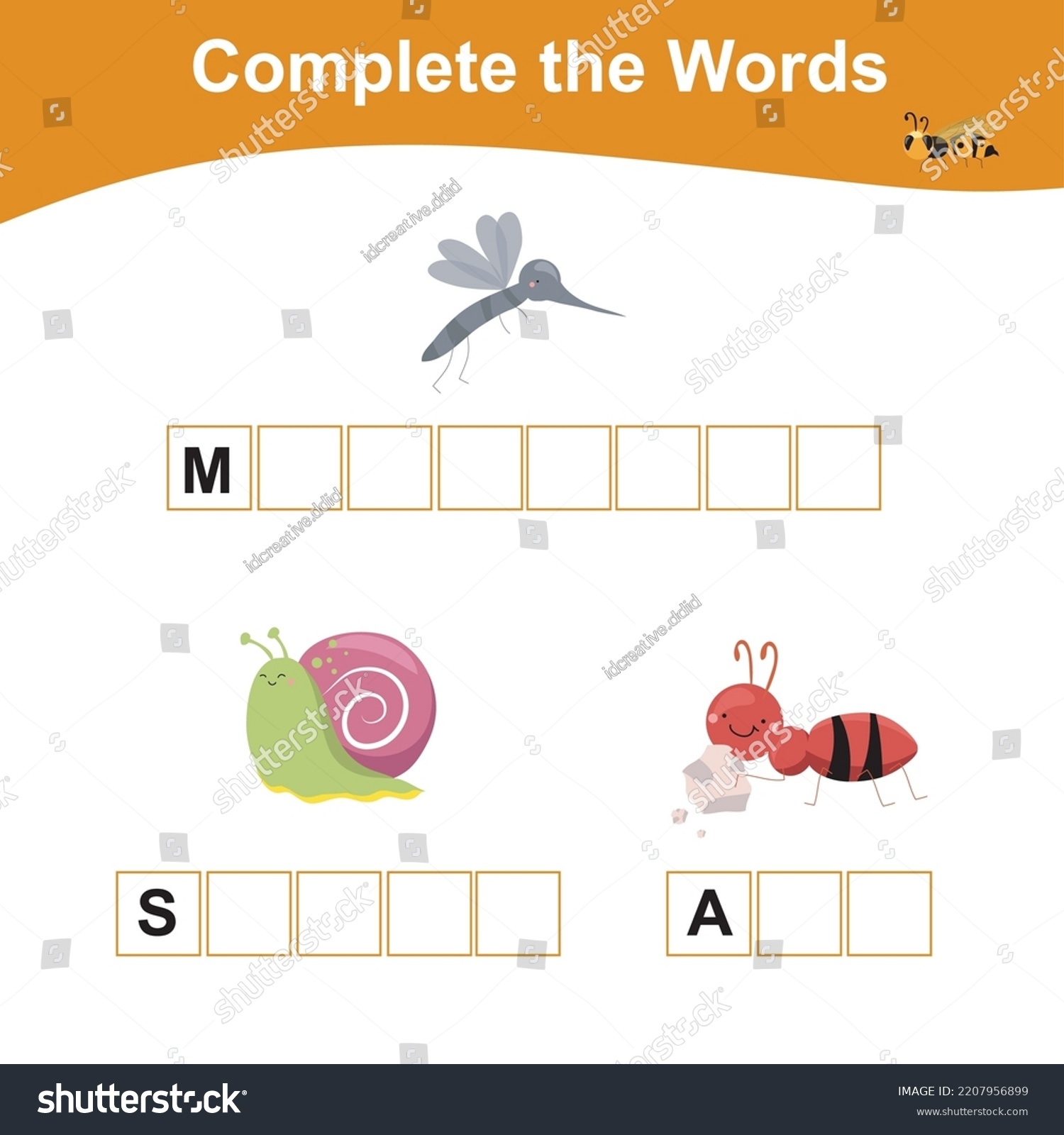 Complete Missing Word Printable Worksheet Toddler Stock Vector Royalty 