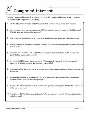 compound interest worksheet