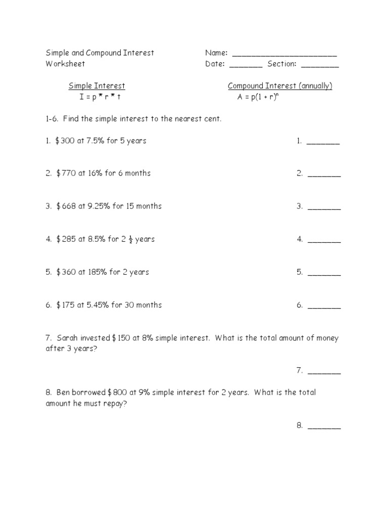 Compound Interest Worksheets Worksheets Library
