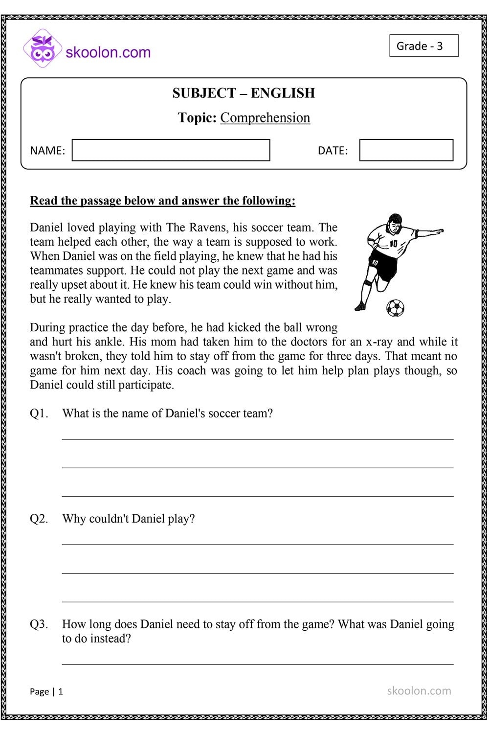 Comprehension Soccer Skoolon