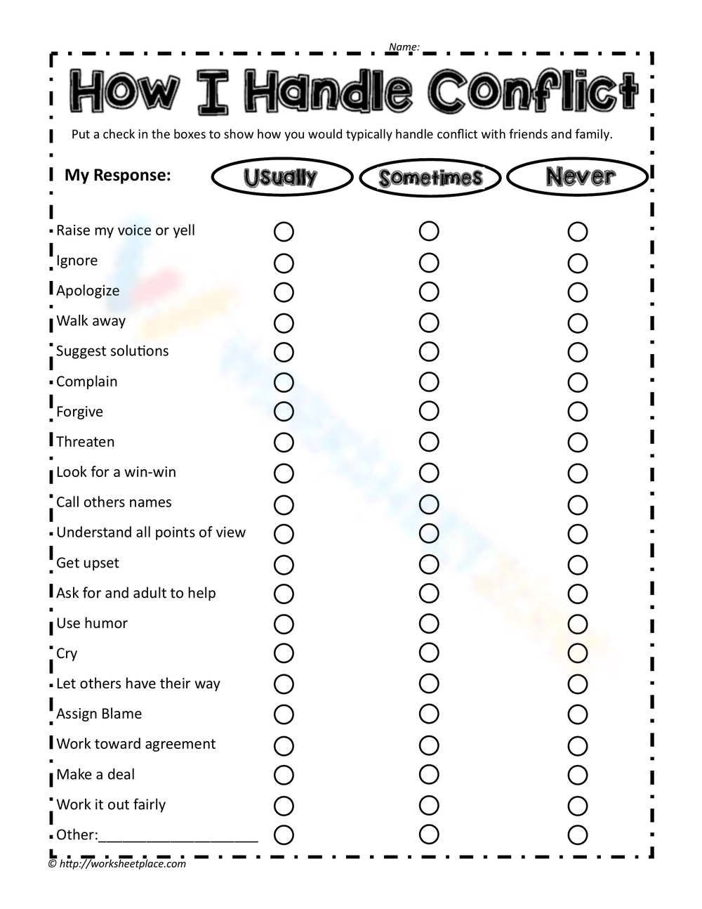 Conflict Resolution Worksheet By Courtney Benner Worksheets Library 