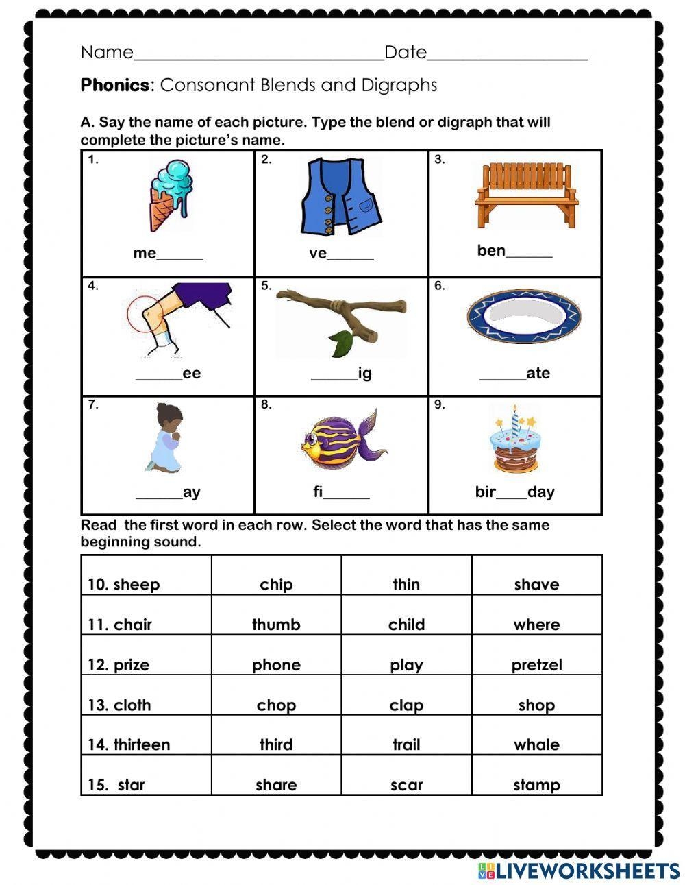 Consonant Digraphs Worksheets Final SH DIGRAPHS Worksheets And 