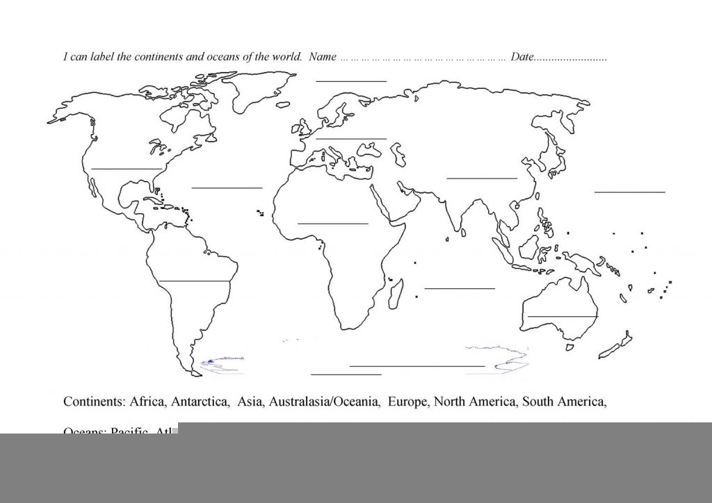 Continents And Oceans Blank Map Worksheet Free Esl Printable 