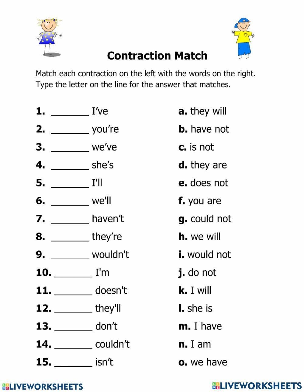 Contractions Activity For 5 Live Worksheets Worksheets Library