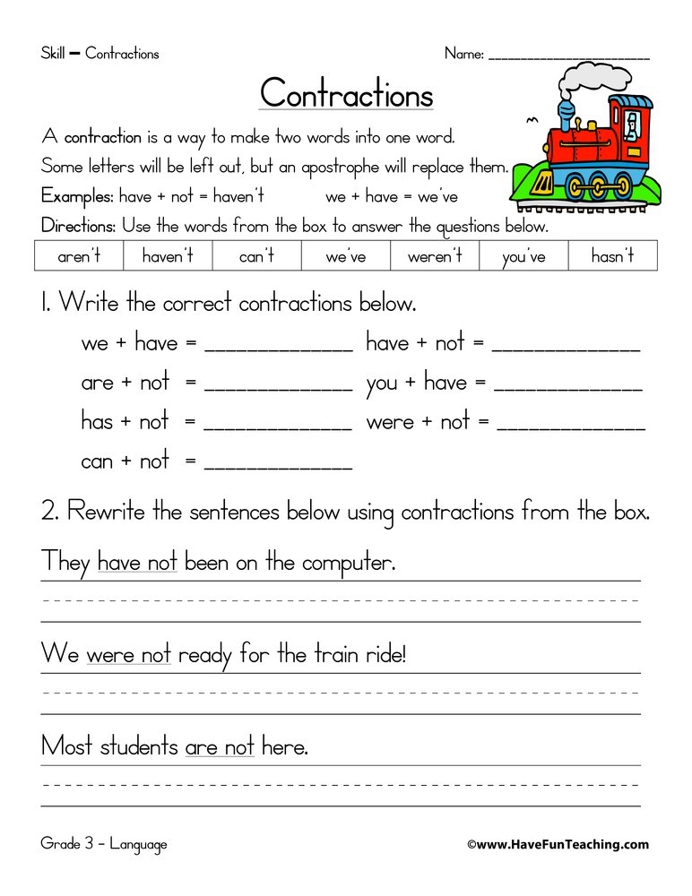 Contractions Practice Worksheet By Teach Simple