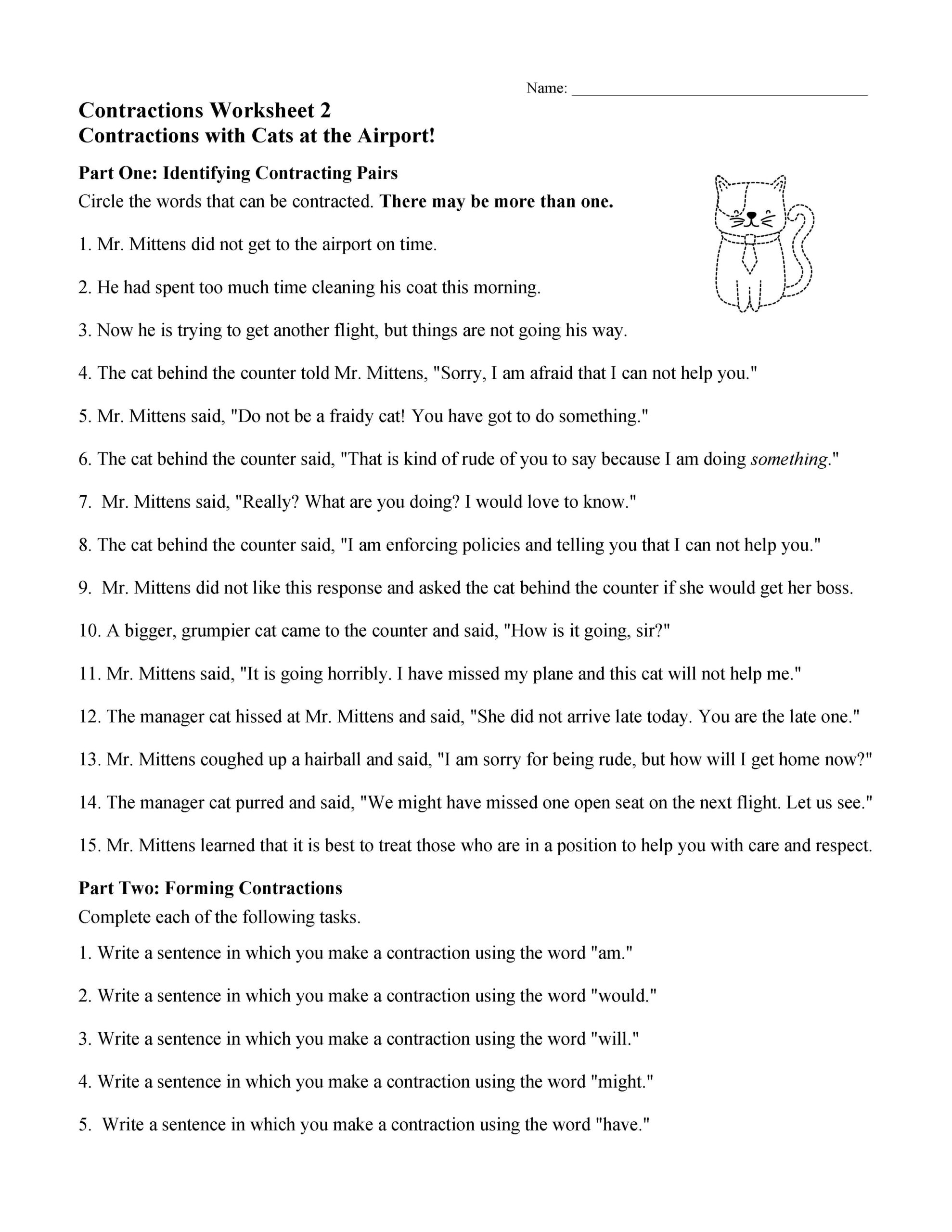 Contractions Worksheet 2 Grammar Activity