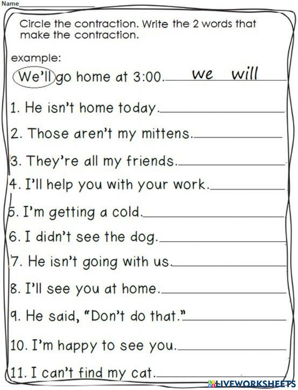 contractions worksheet