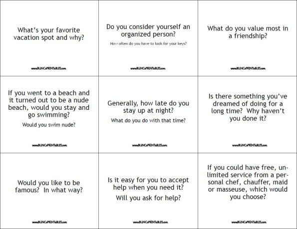 Conversation Starter Cards Bunco Printables