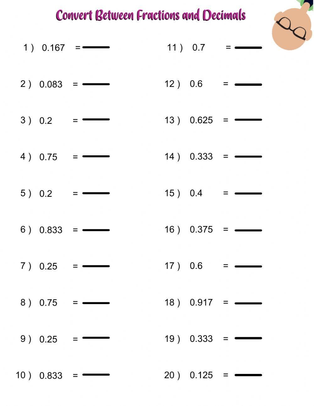 Converting Decimals To Fractions Worksheet Live Worksheets 