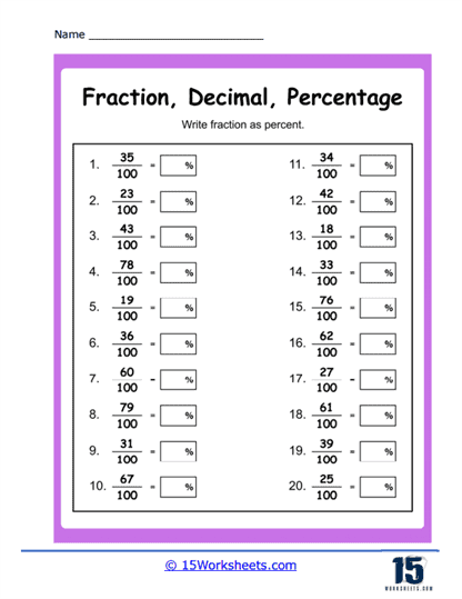 changing fractions into decimals worksheet
