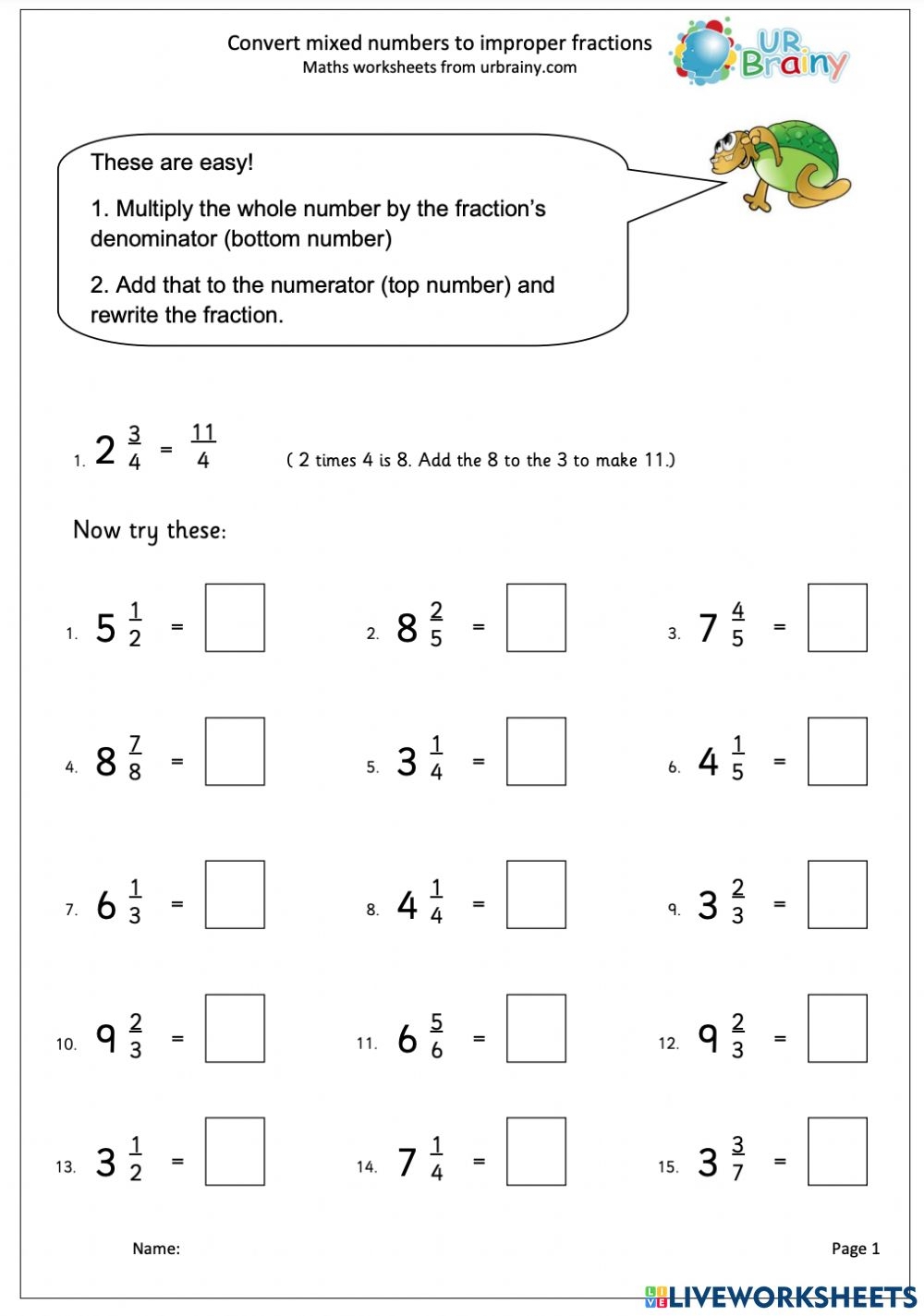 improper fraction to mixed number worksheet