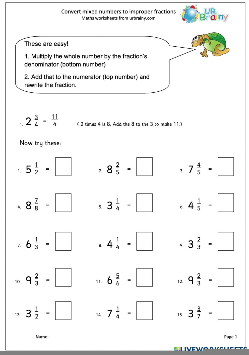 improper fractions to mixed numbers worksheet