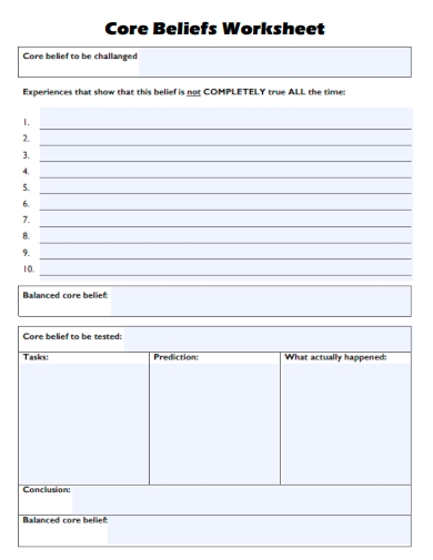 core beliefs worksheet