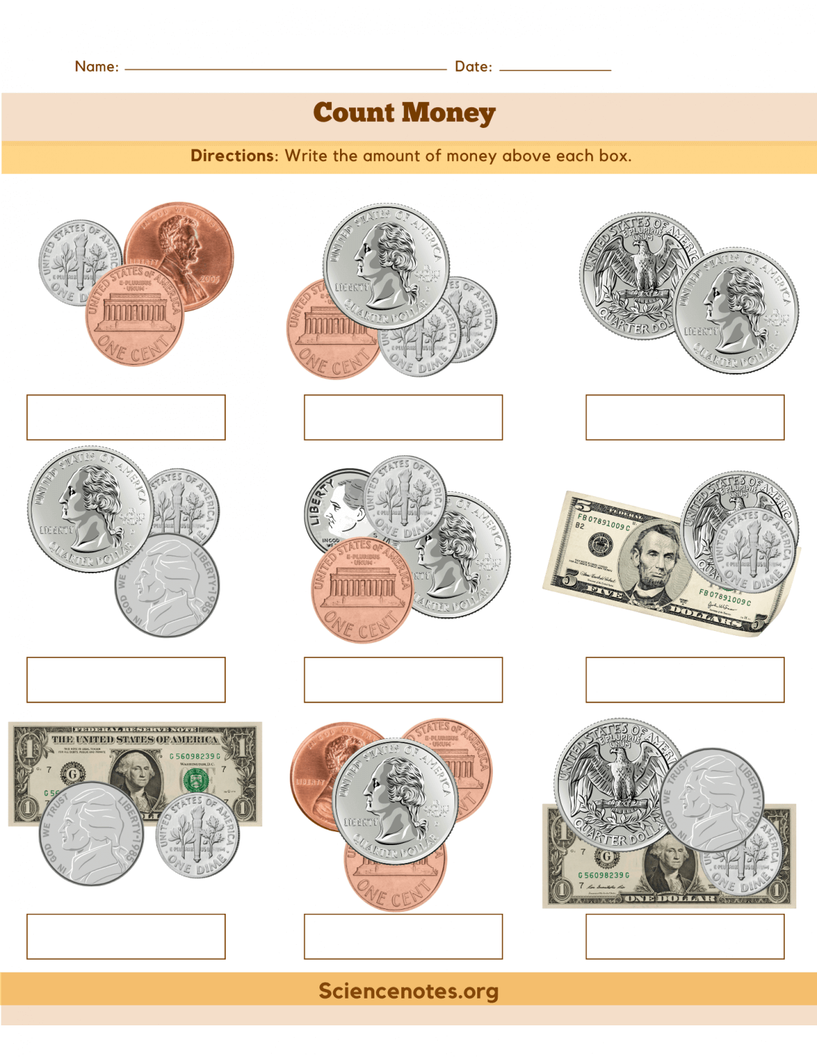 money counting worksheets