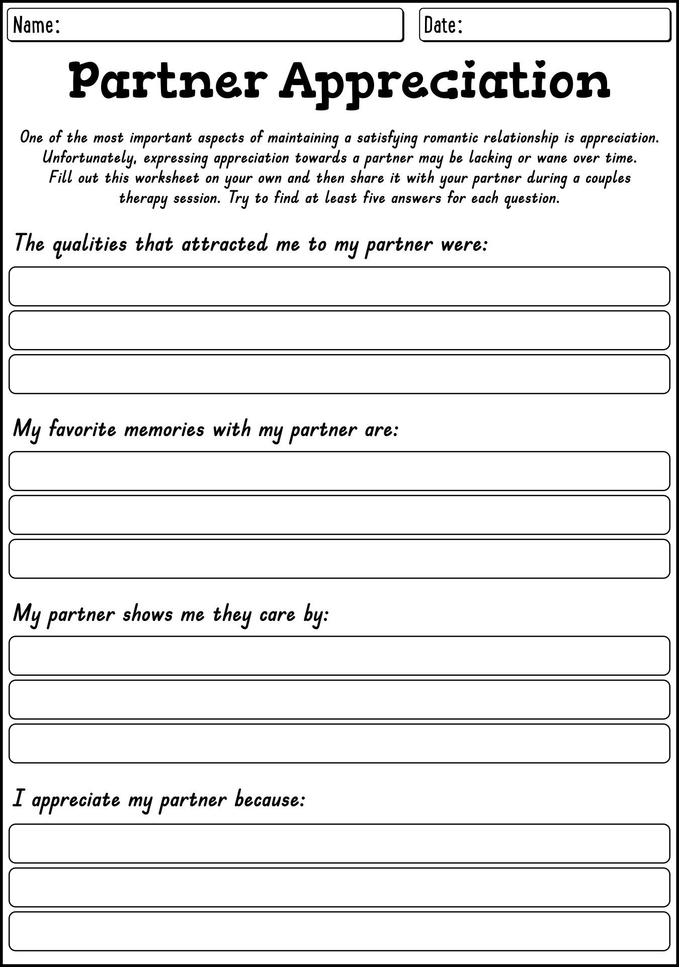 Couples Therapy Exercises Printable Worksheets In 2024 Couples 