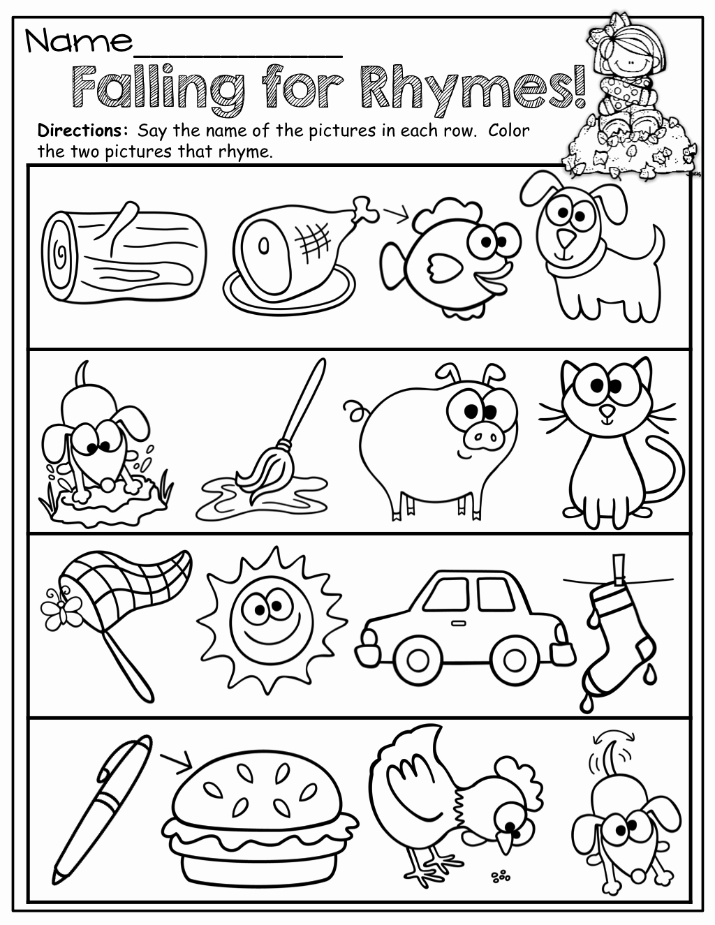 Create Your 30 Professionally Rhyming Worksheets For Preschool Simple 