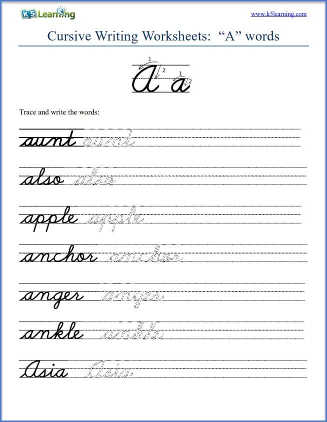 Cursive Writing Worksheets K5 Learning