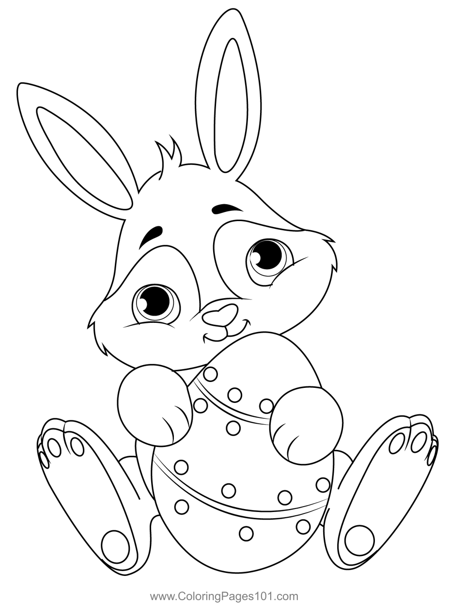 Cute Easter Bunny With Egg Coloring Page For Kids Free Easter 