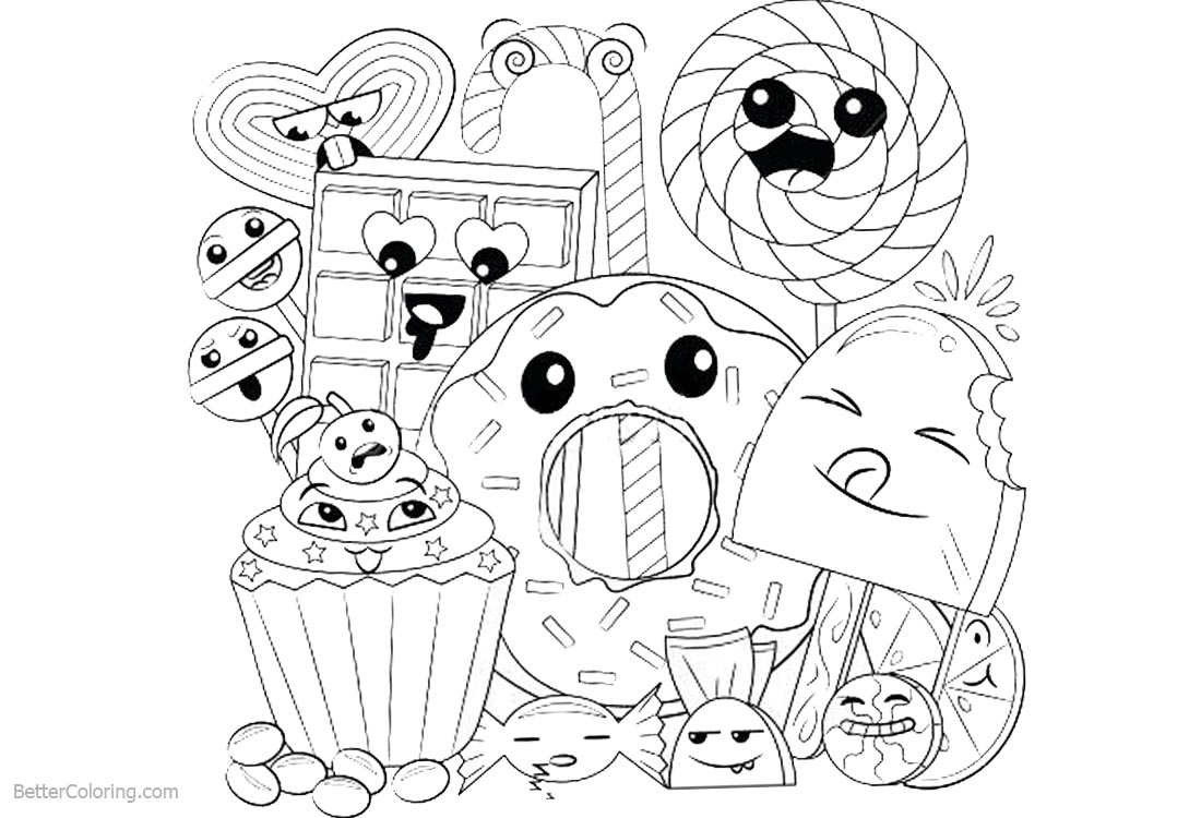Cute Food Coloring Pages Happy Cartoon Dessert Free Printable 
