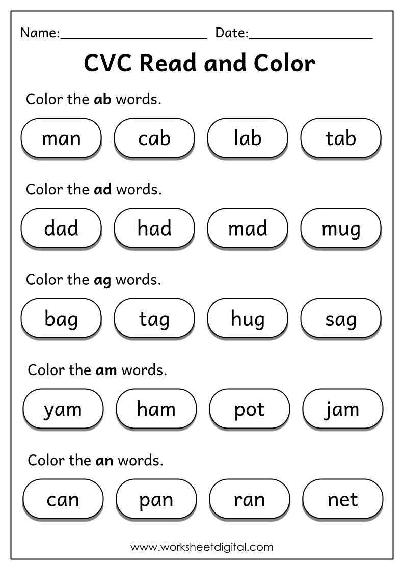 CVC Words Read And Color Worksheet Digital 53 OFF