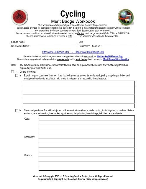 Cycling Worksheet Merit Badge Research Center Worksheets Library