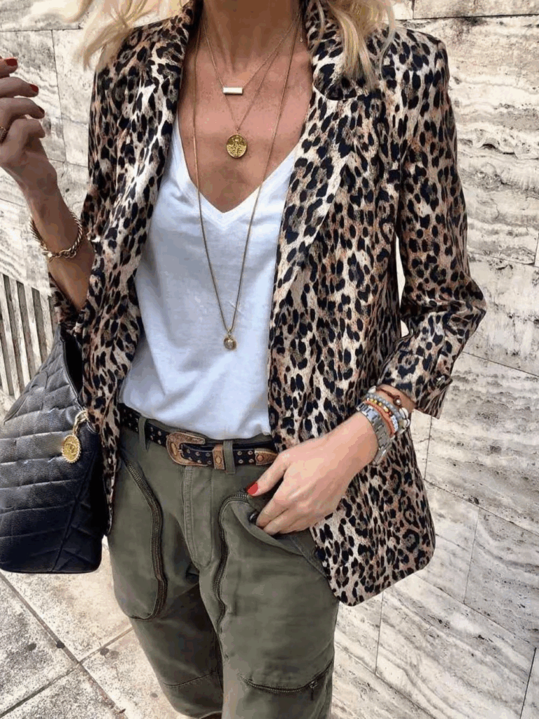 Damen Blazer Leo Print Street Fashion Animal Print Cardigan Outfits