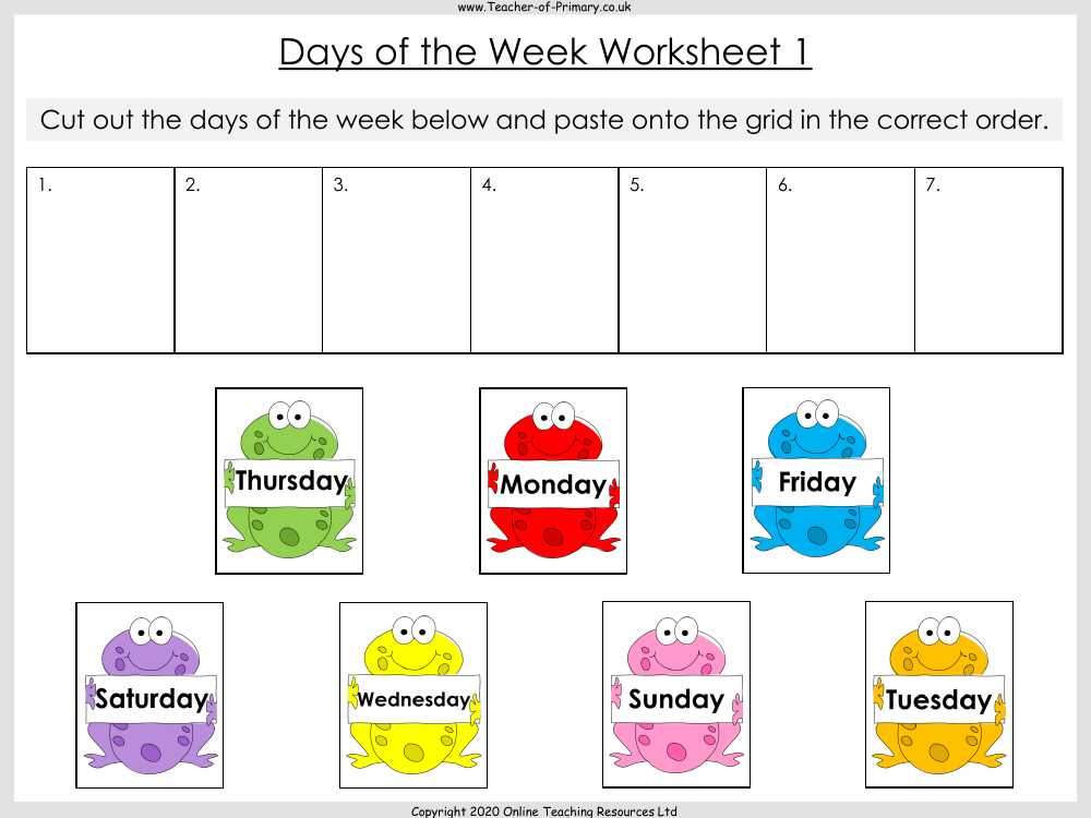 Days Of The Week Worksheet Maths Year 1 Worksheets Library