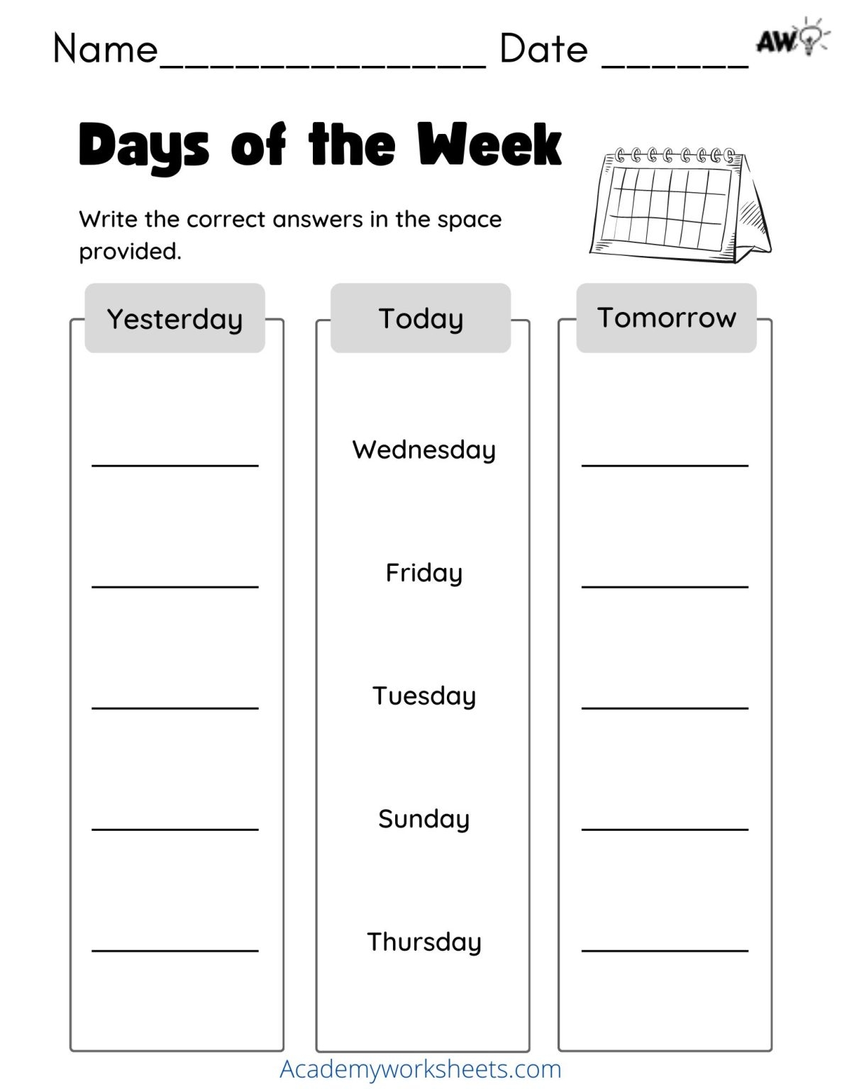 Days Of The Week Worksheets PDF Academy Worksheets