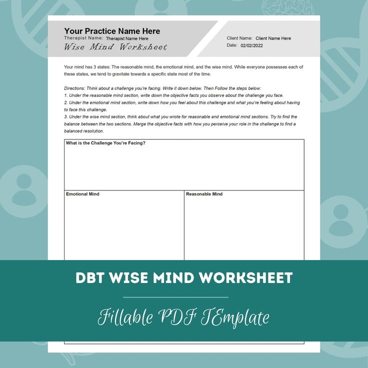 DBT Wise Mind Worksheet Editable Fillable PDF Template For Counselors