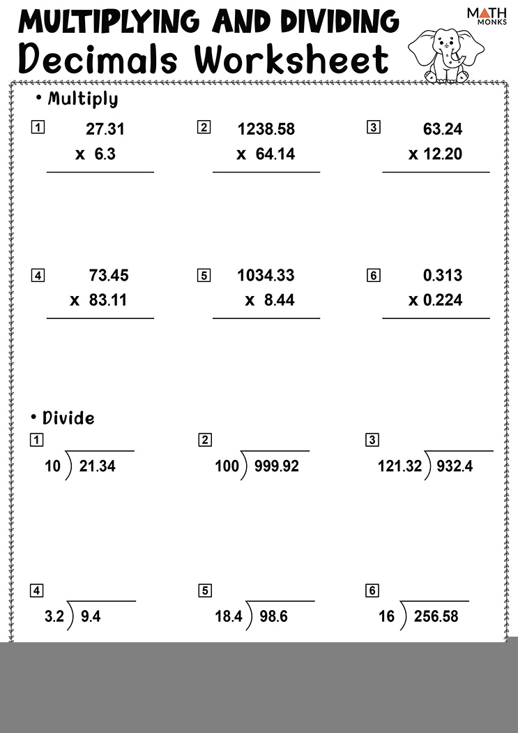 multiply and division worksheets