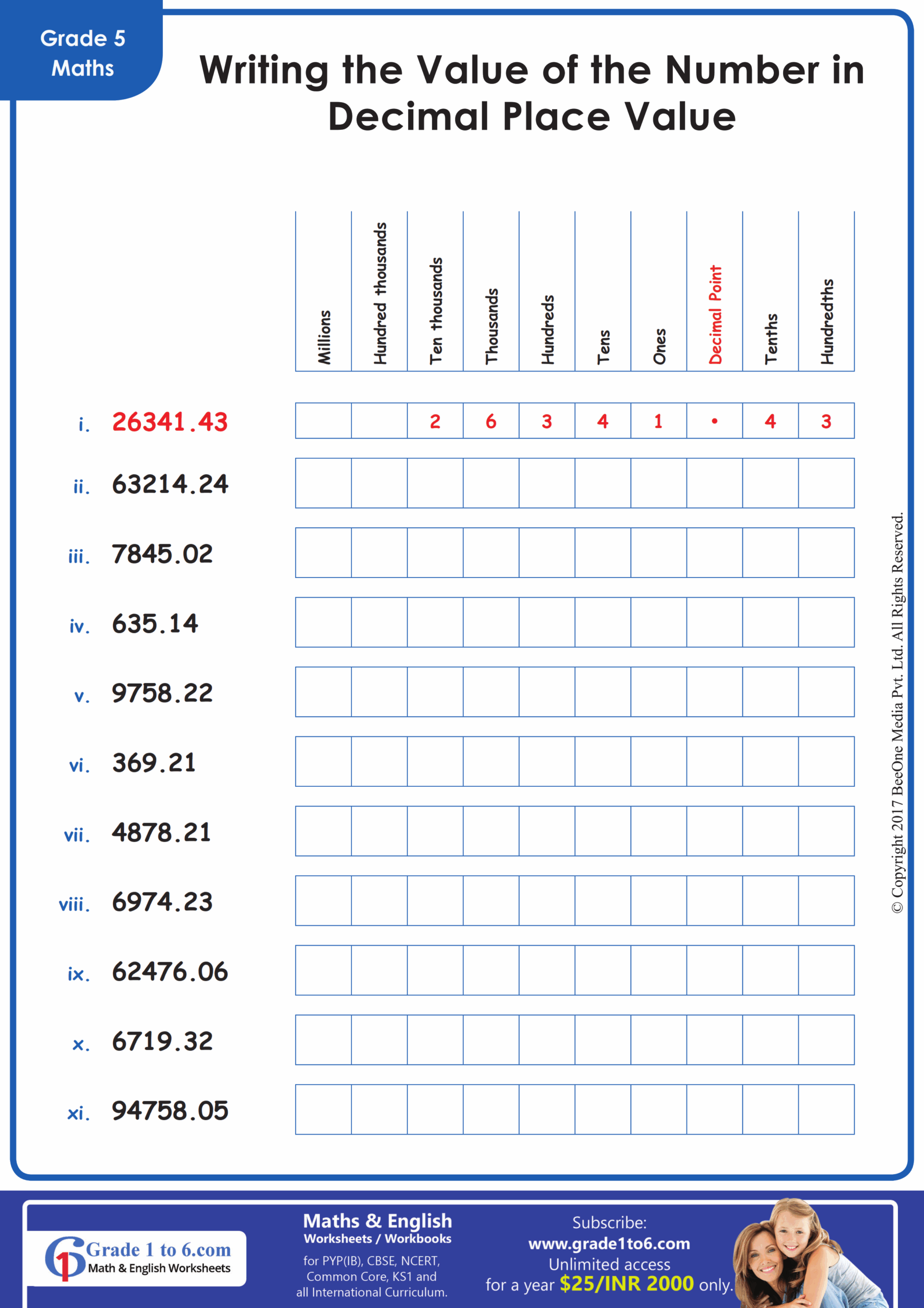 place value worksheet