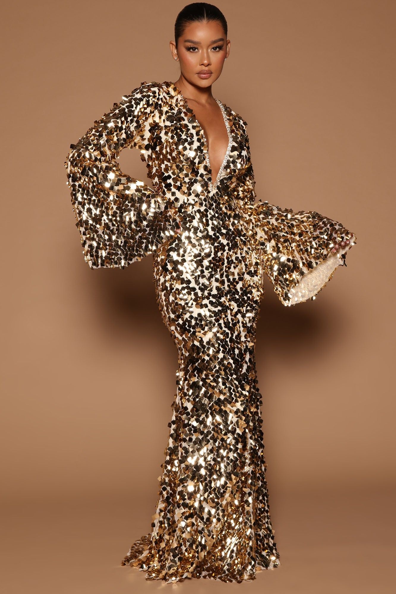 Delani Sequin Maxi Dress Gold Fashion Nova In 2024 Gold Sequin 
