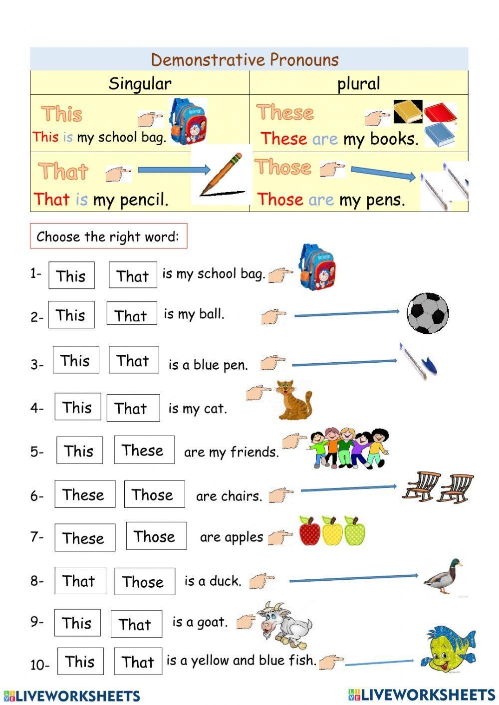 Demonstrative Pronouns Worksheet Practice Exercises For English Learners