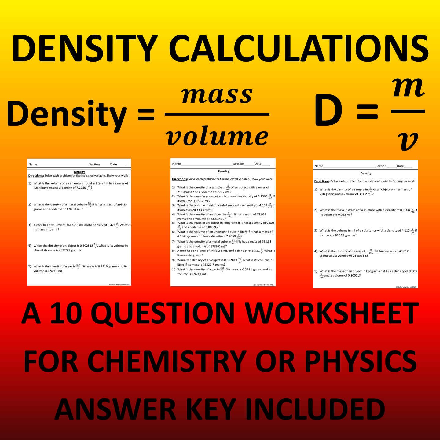 Density Calculations 2 Science Chemistry ShowMe Worksheets Library